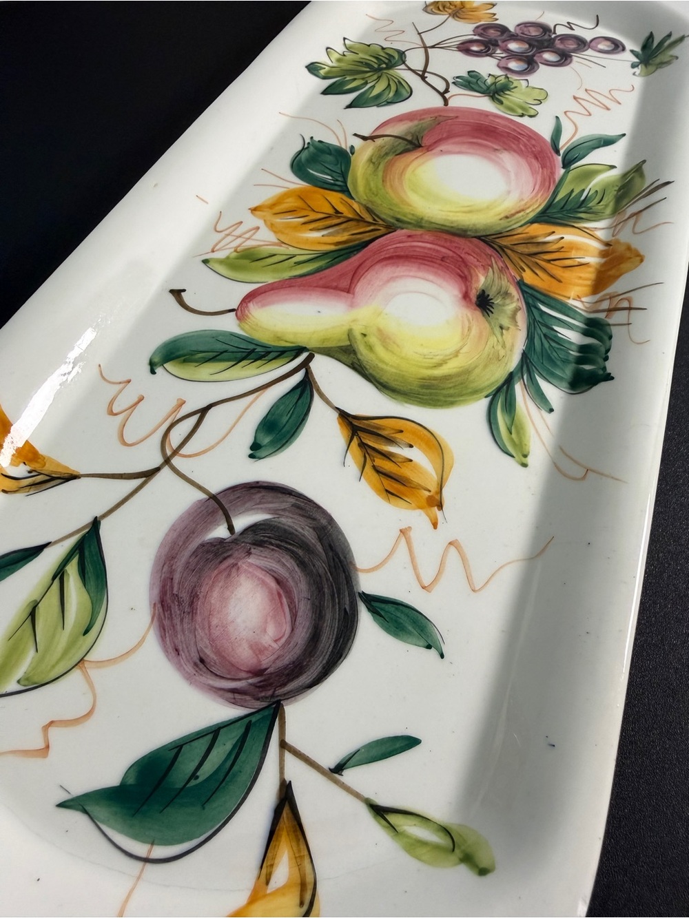 Hand-Painted Majolica Ceramic Fruit Serving Tray Platter